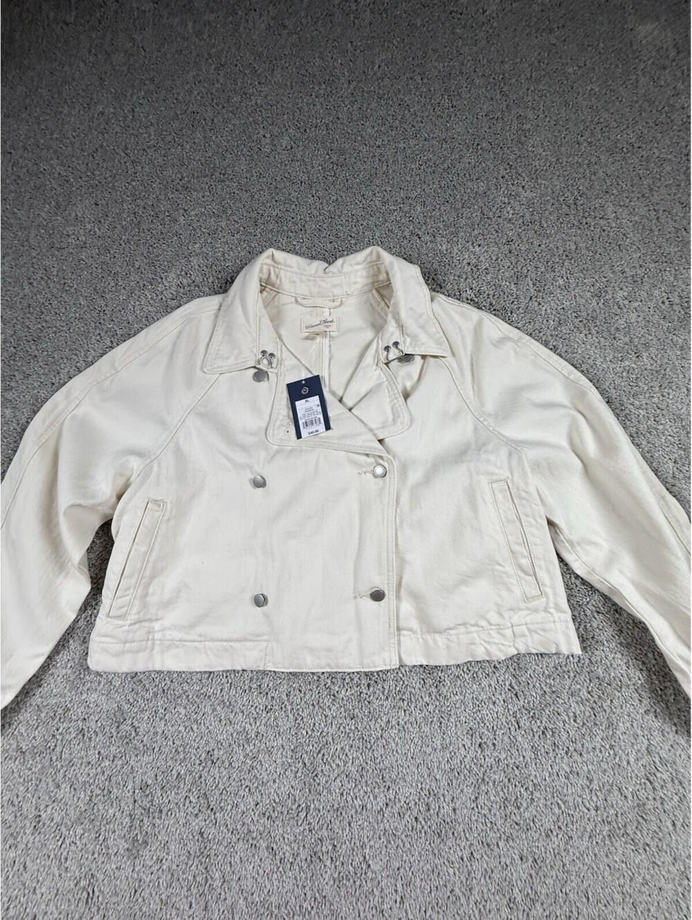 NWT Women Denim Cropped Trench Jacket - Universal Thread Off-White XL
